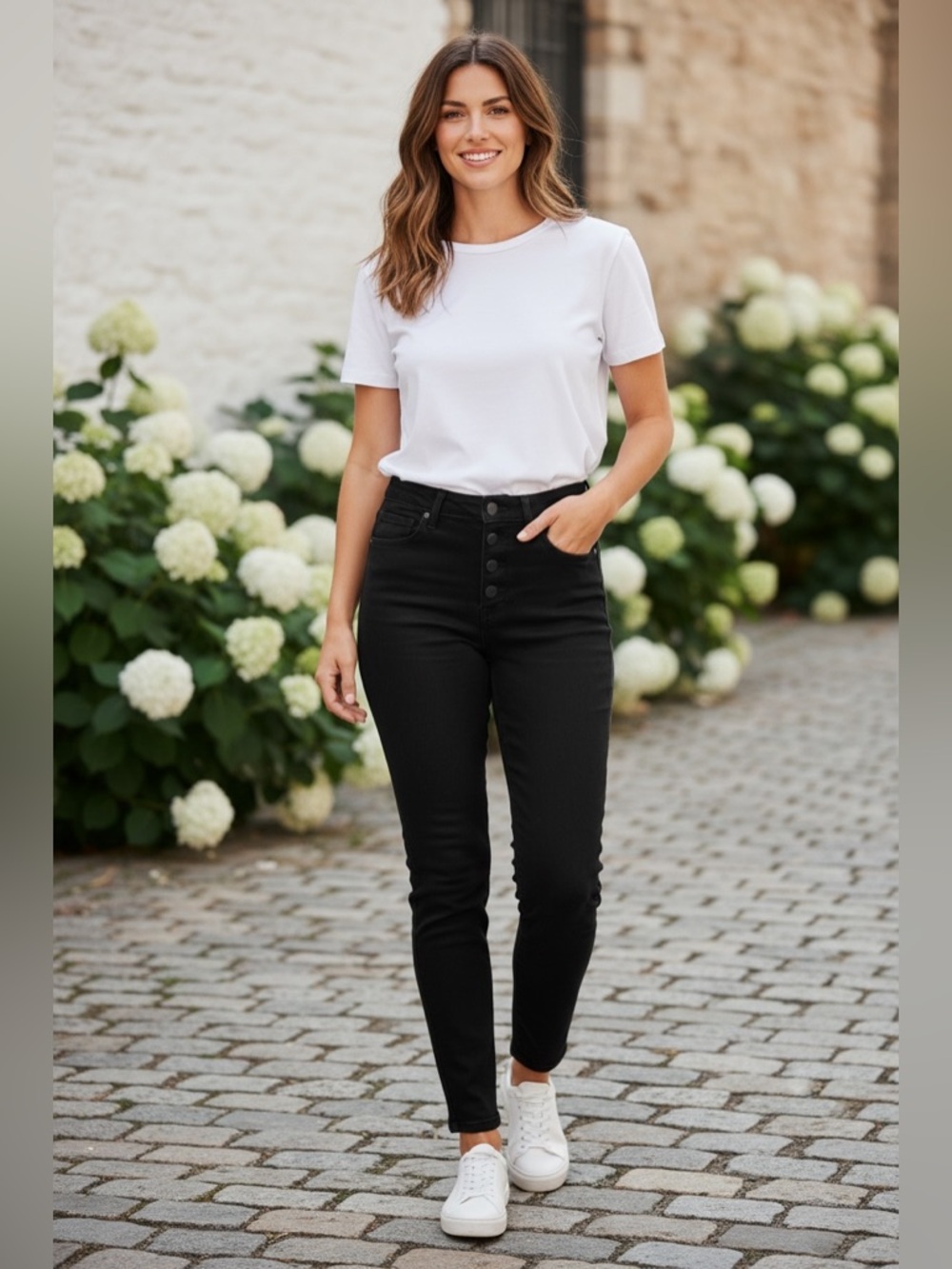 Old Navy Black High-Rise Button-Front Skinny Jeans